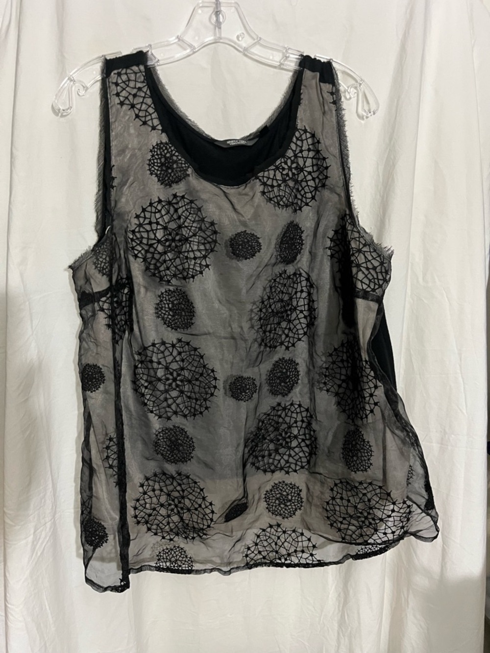 Simply Vera Vera Wang Black Sheer Overlay Tank with Embroidered Circle Motif